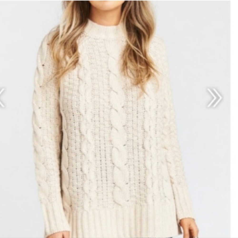Show Me Your Mumu - White Truffle Cable Knit Cotton Blend Sweater Lady's Large